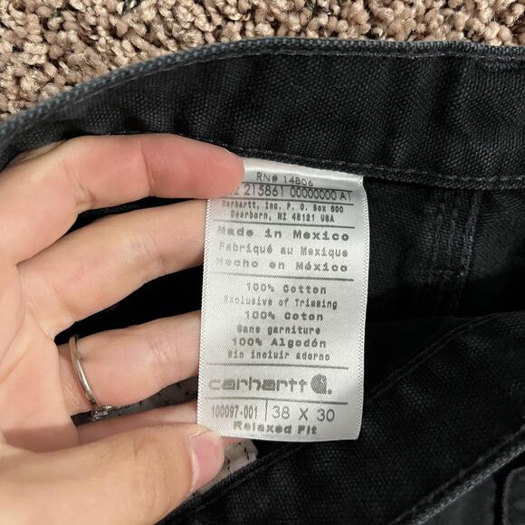 Carhartt Pants Mens 38x30 Black Relaxed Fit Carpenter Work Canvas Dungaree 90s - Picture 4 of 7